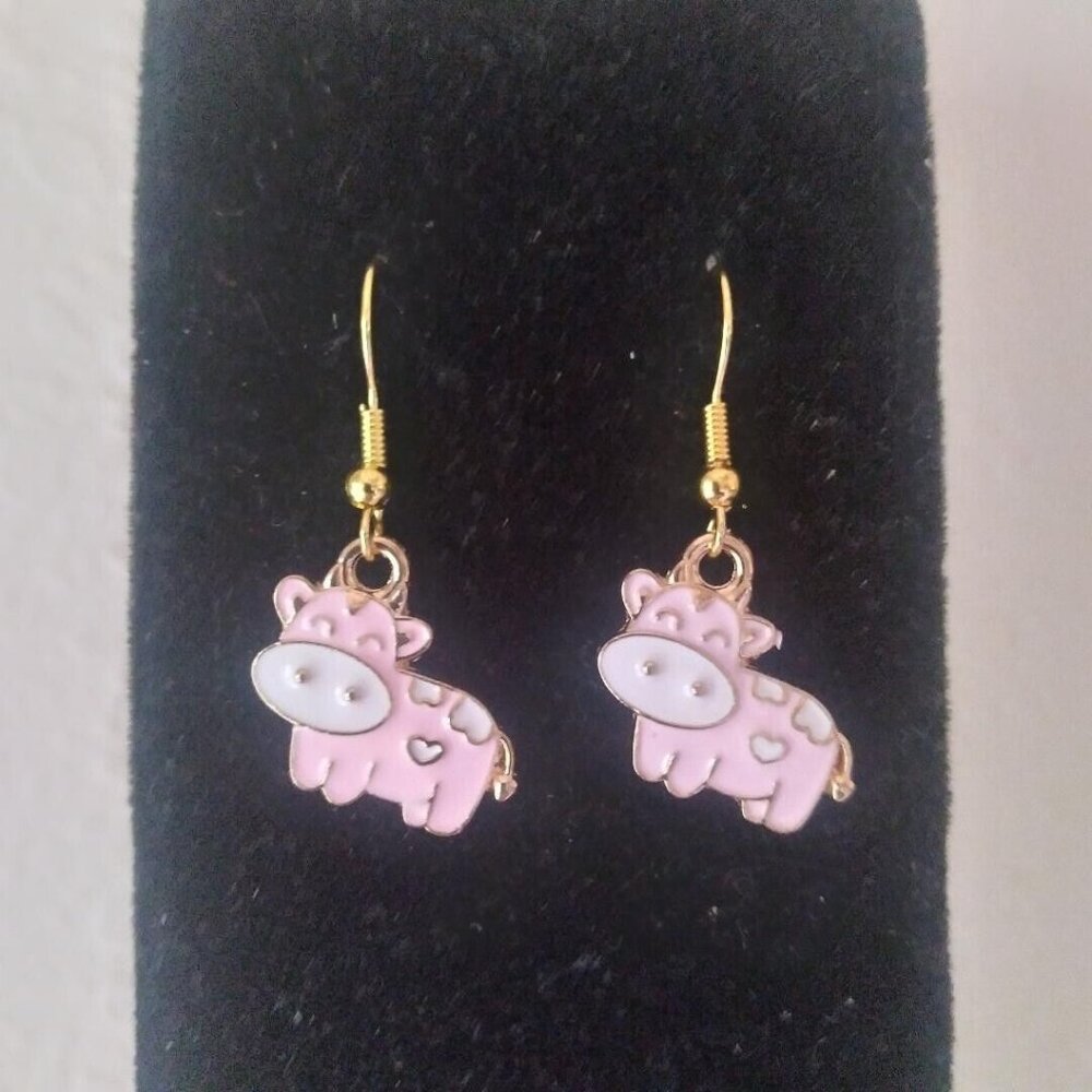 Adorable Pink Cow Earrings
